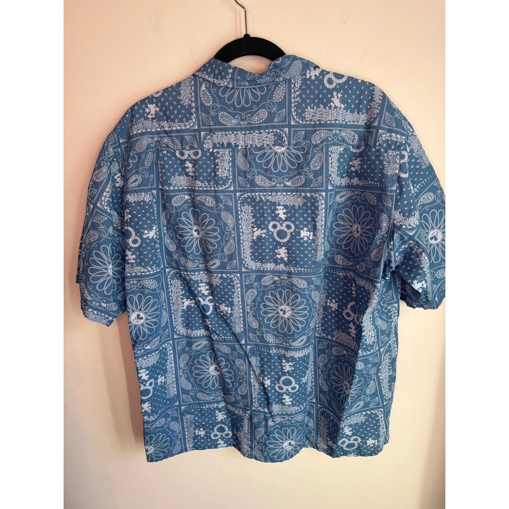 Uniqlo Disney Magic For All Blue Bandana Mickey Mouse Print Linen Blend Shirt M - Picture 5 of 6